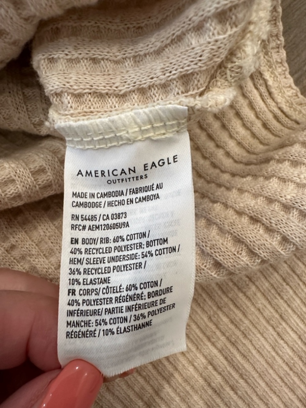 American Eagle Outfitters Cream Waffle-Knit Crewneck with Brown NYC Graphic - Picture 6 of 9